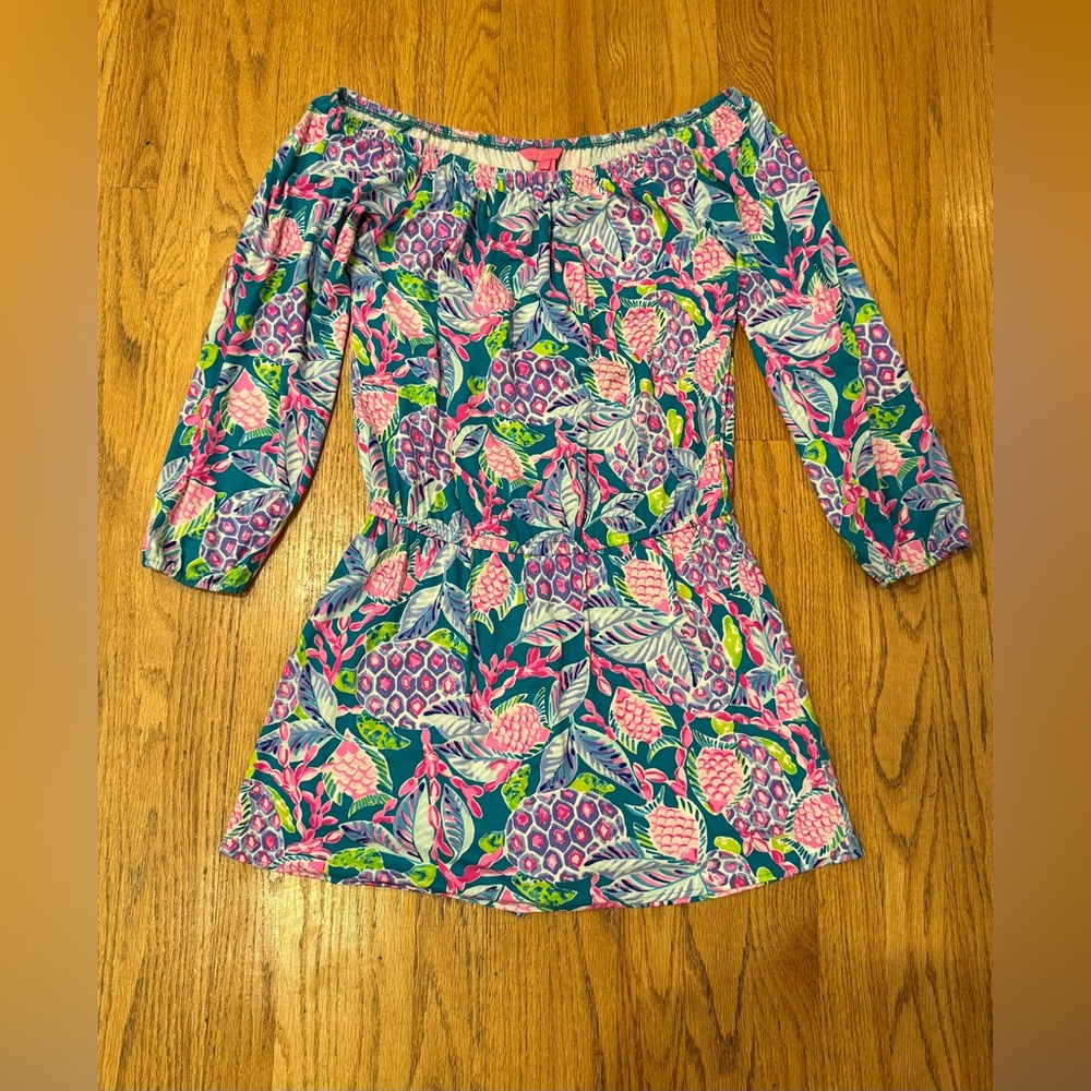 Lilly Pulitzer Lana Skort Romper Maldives Green Turtle Wave pattern long sleeve